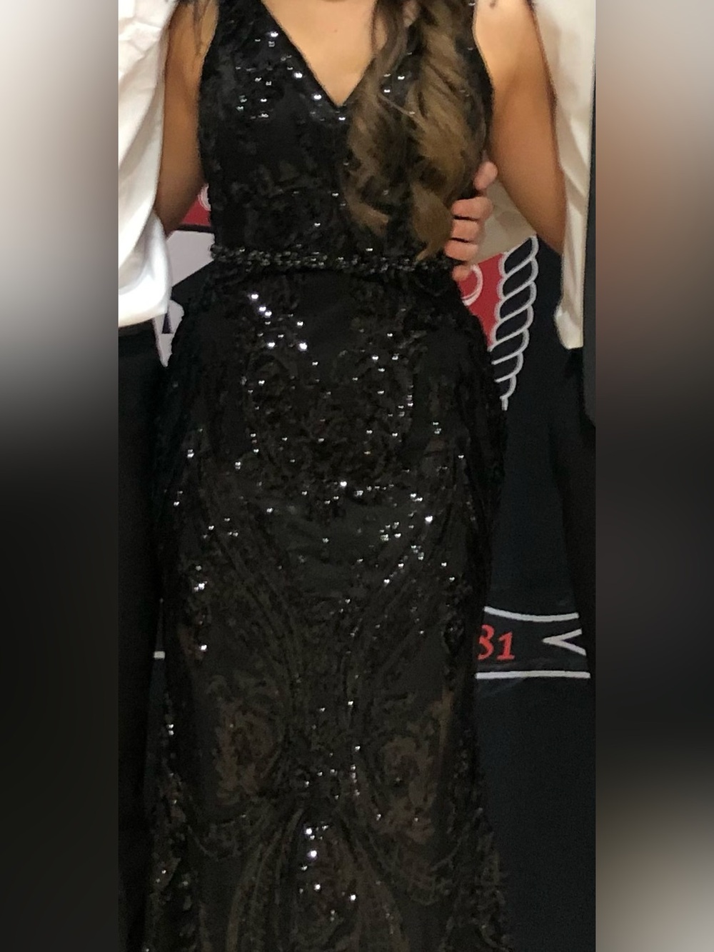 Jovani Black Sequin V-Neck Prom Gown